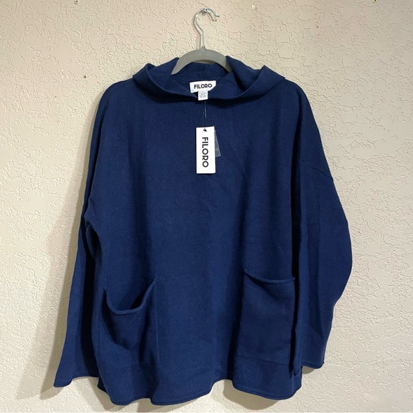 FILORO Tops - FILORO | NWT! 2 Ply Navy Cashmere Hooded Oversized Pullover Size: XS/S